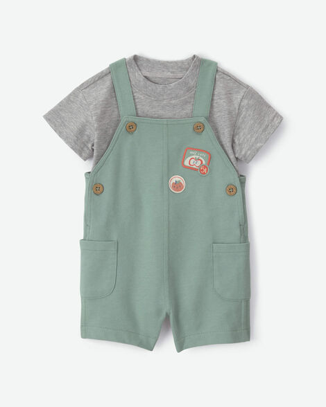 baby boy 2-piece '100% cute' apple overall set - green
