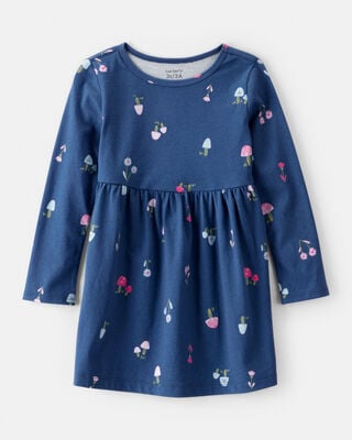 Toddler Girl Leaf Print Long Sleeve Dress - Pink