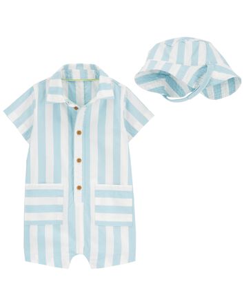 Baby 2-Piece Striped Romper & Hat Set