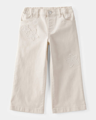 Product image 1 of Toddler Embroidered Stretch Denim Wide Leg Jeans - Cream