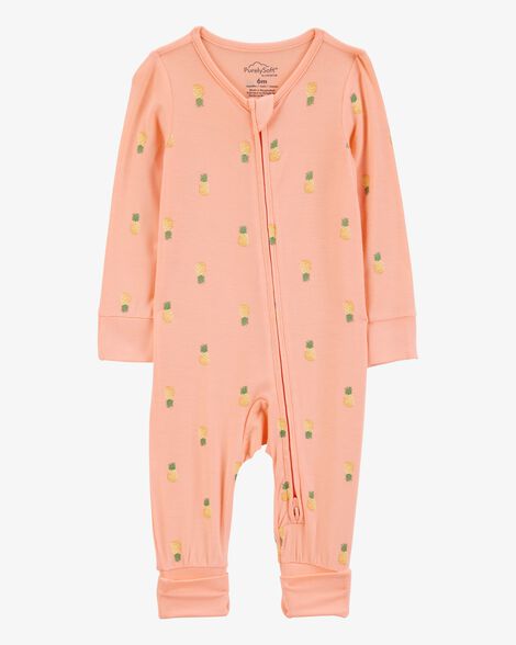  Product image 1 of Baby Pineapple Print 2-Way Zip PurelySoft Convertible Foot Sleep & Play Pajamas - Coral
