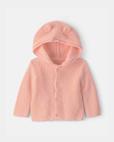 baby girl bear ears hooded sweater - orange