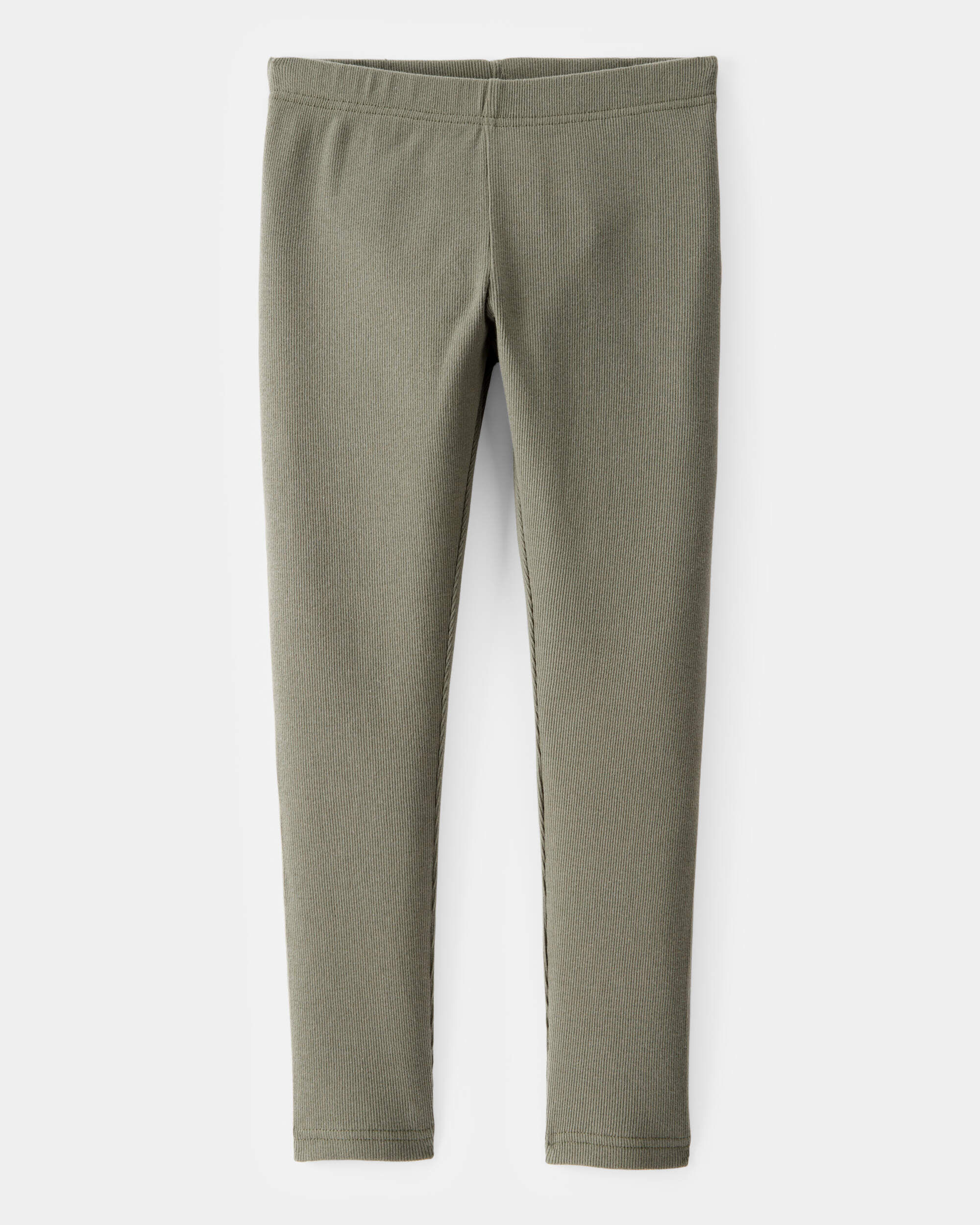 Kid Solid Cotton Ribbed Stretch Leggings - Green