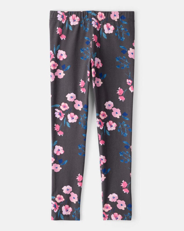 Product image 2 of Girls Floral Cotton Pull-On Stretch Leggings - Black