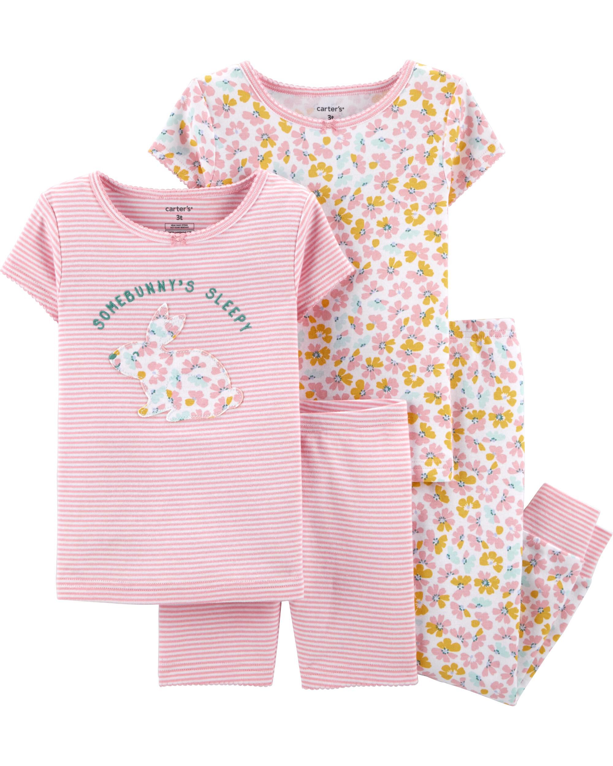 4 Piece Floral Bunny Snug Fit Cotton Pjs Carters Com