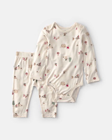 baby 2-piece north pole purelysoft™ long-sleeve bodysuit & pant set - cream