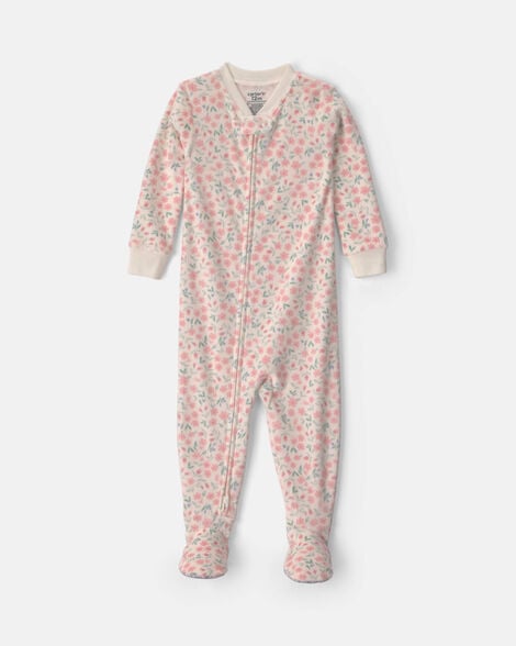 toddler girl 1-piece floral dreamplush snug fit footed pajama - cream