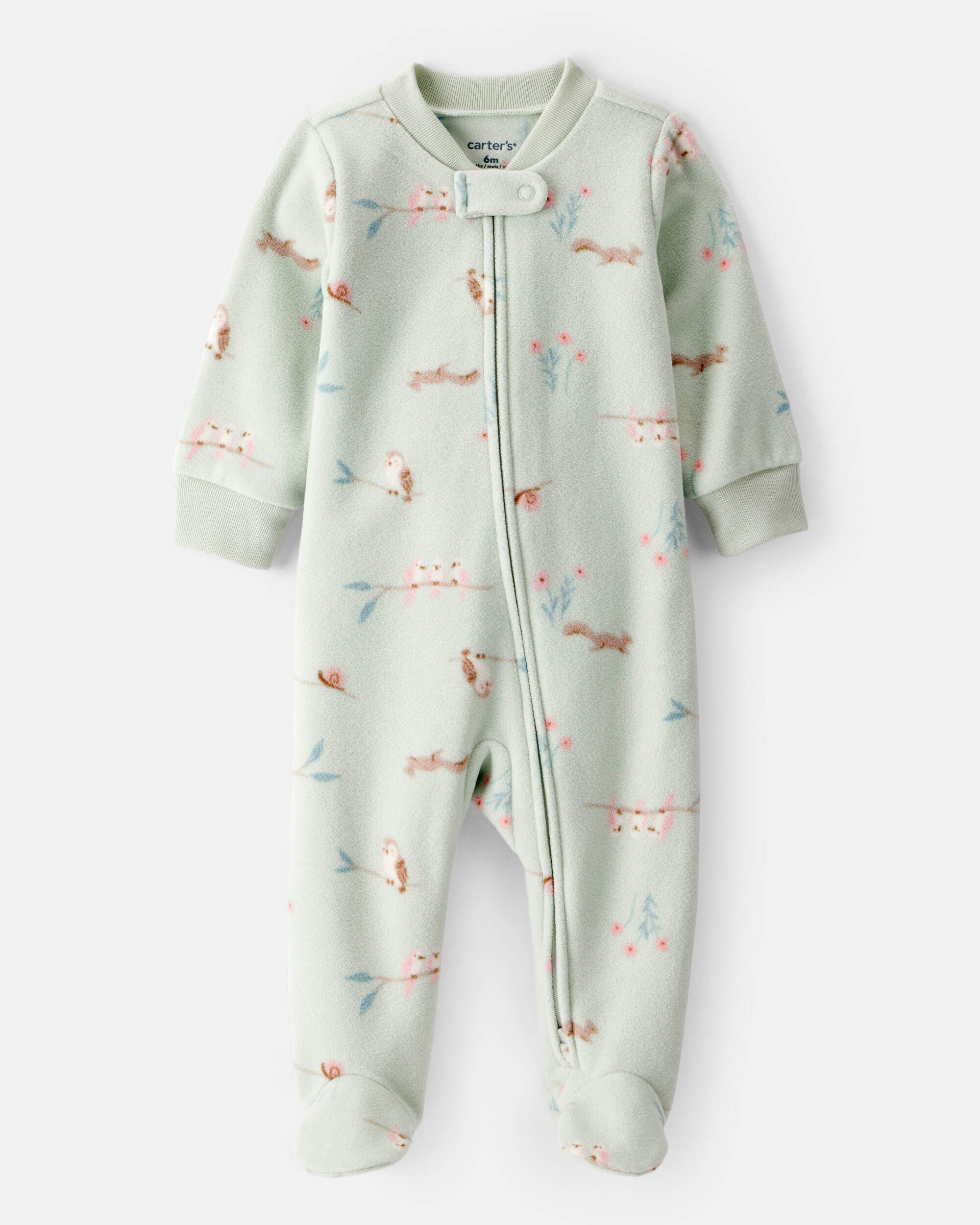 Baby Girl Squirrel Print Loose Fit Long-Sleeve Sleep & Play - Green