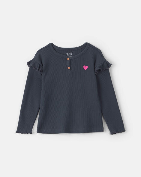 toddler girl heart thermal long-sleeve top - navy blue