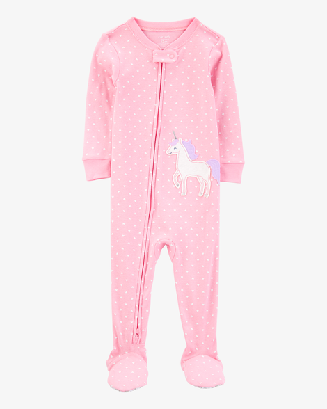 baby girl unicorn snug fit cotton footie 1-piece pajamas - pink