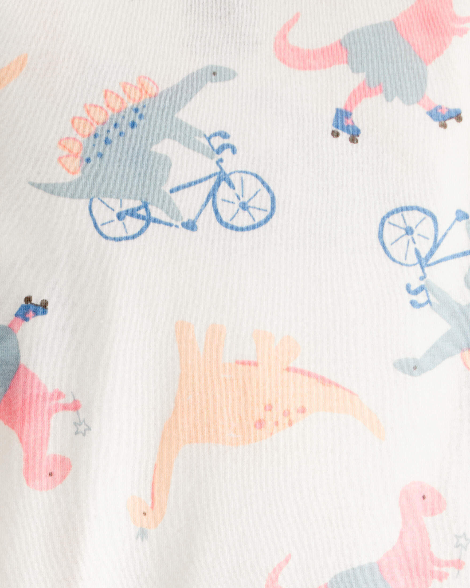 Toddler Girl Dinosaur Print 100% Cotton Long-Sleeve 4-Piece Pajamas - Blue/White