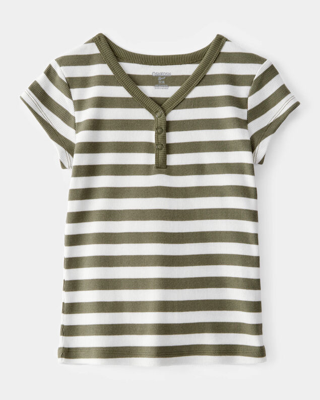 Product image 1 of Kid Ribbed Henley Striped Short-Sleeve Shirt - Green