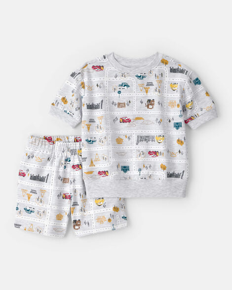 toddler boy 2-piece ©disney/pixar cars french terry top & short set - grey