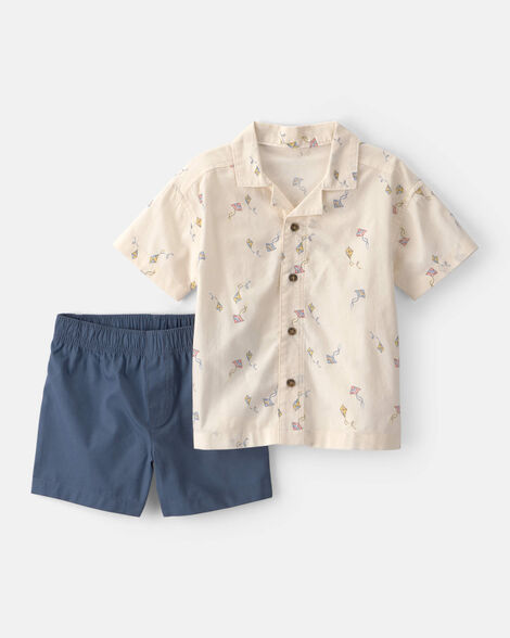toddler boy 2-piece kite top & short set - tan/blue