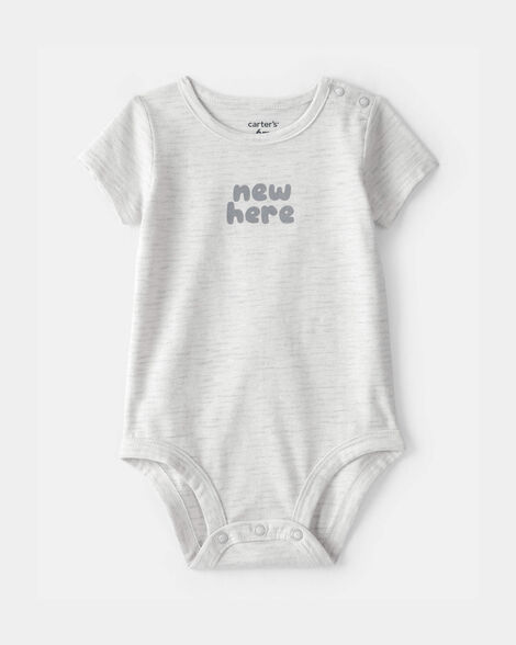 baby 'new here' graphic bodysuit - grey