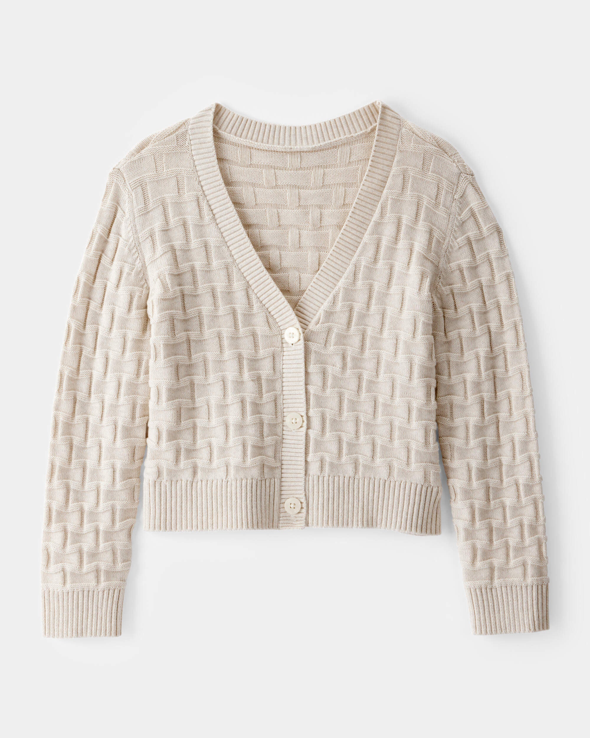 Kid Cropped Sweater Knit Stitched Cardigan - Ivory - OshKosh