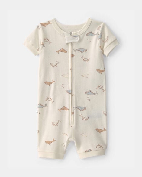 baby whale 100% cotton 1-piece romper pajama - ivory