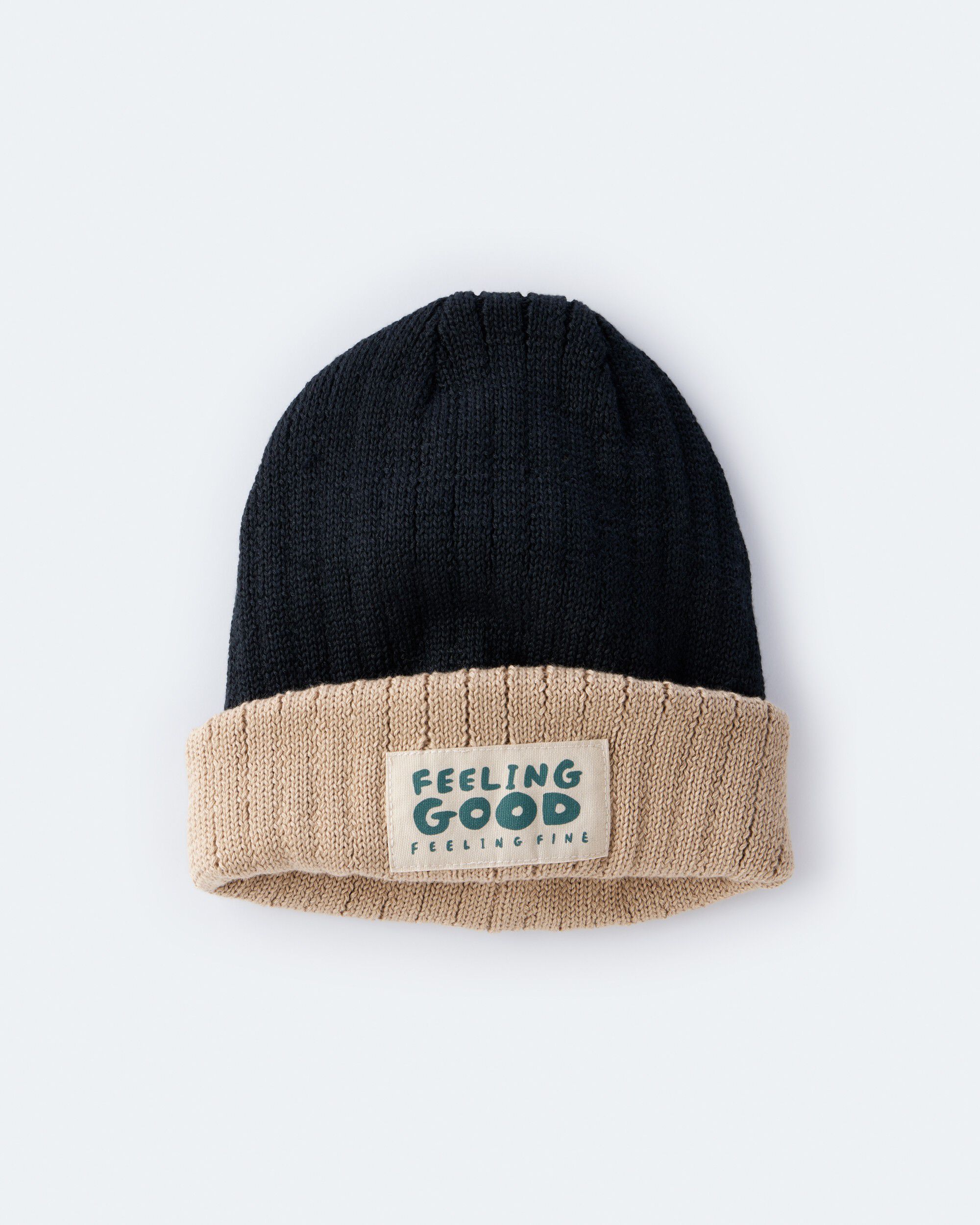 Toddler 'Feeling Good' Reversible Beanie - Black/Tan