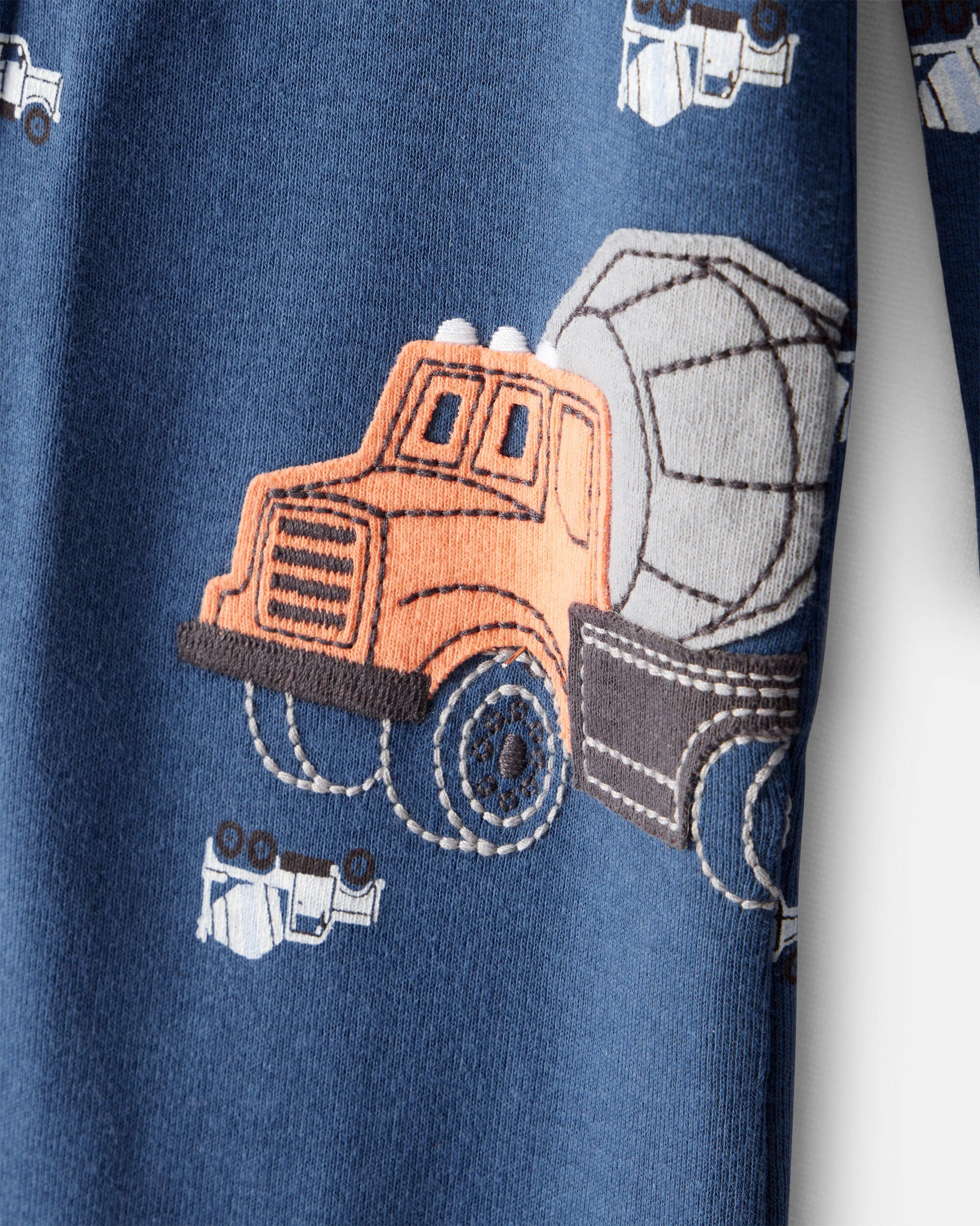 Baby Boy Construction Print 100% Cotton Long-Sleeve 2-Way Zip 1-Piece Pajamas - Blue