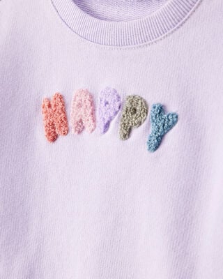 Product image 2 of Baby Girl Happy French Terry Long-Sleeve Pullover Sweatshirt - Purple