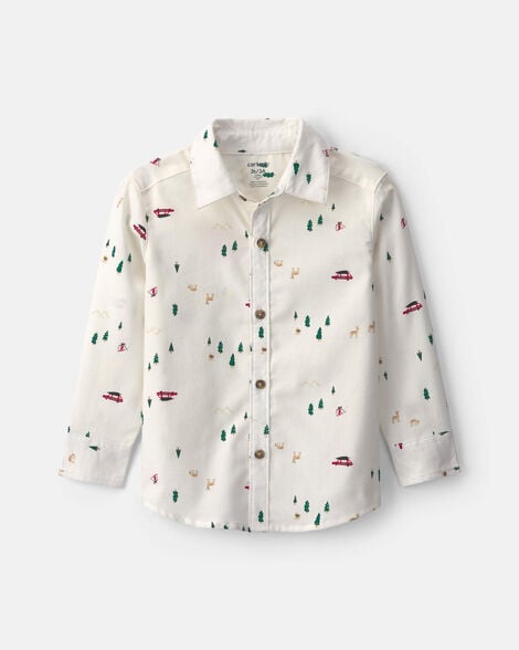 toddler boy winter long-sleeve button-down shirt - cream