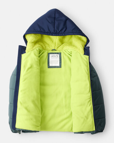 Boys 2-Piece Dinosaur Hooded Snowsuit Jacket & Bib Set - Green/Blue