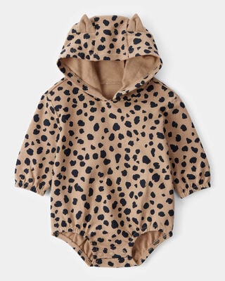 Product image 1 of Baby Leopard Hooded Long-Sleeve Bubble Romper - Brown