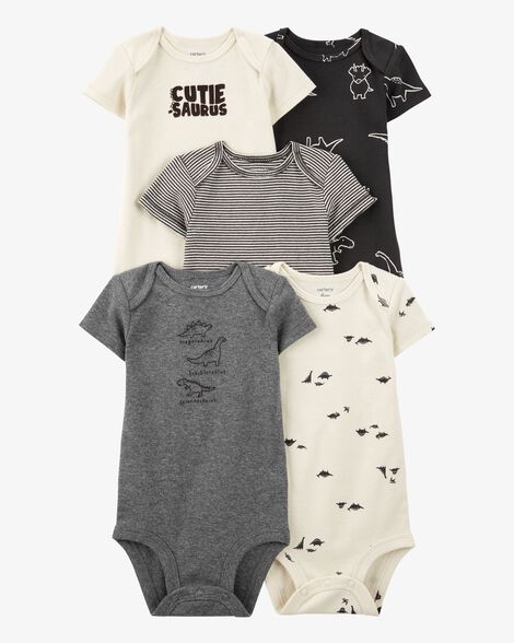 Product image 1 of Baby Boy 5-Pack Striped Dinosaur Short-Sleeve Bodysuits