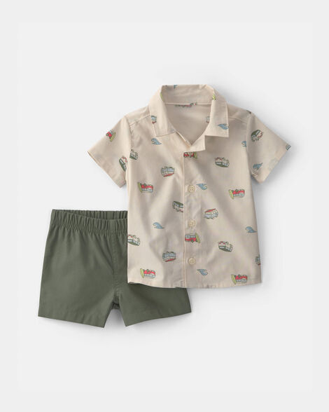 baby boy 2-piece beachy van top & short set - green