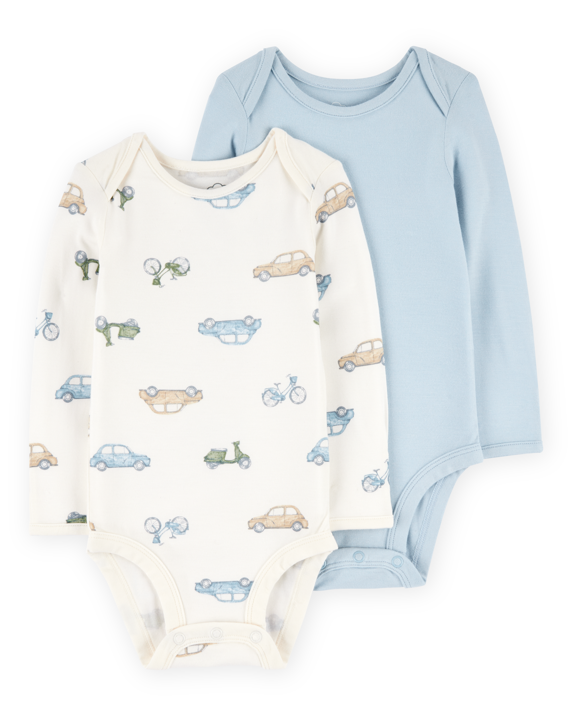 Baby 2-Pack Long-Sleeve PurelySoft Bodysuits - Blue/Ivory