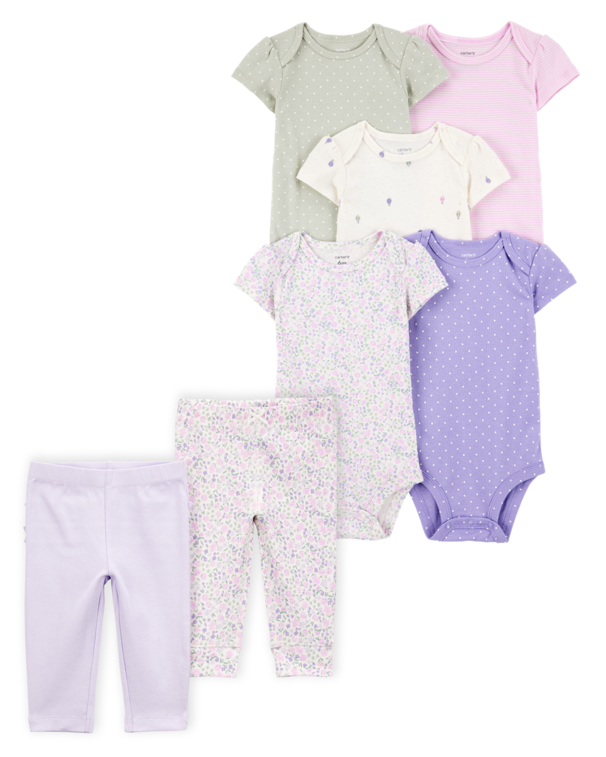 Baby 7-Piece Short-Sleeve Bodysuits & Pull-On Pants Set