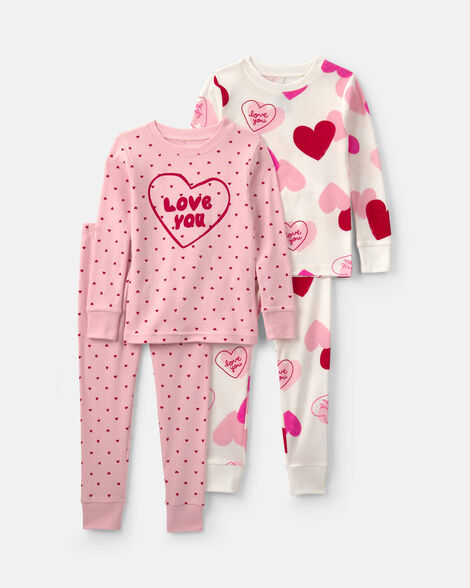 toddler girl 'love you' valentine's day cotton snug fit 4-piece pajama set - pink