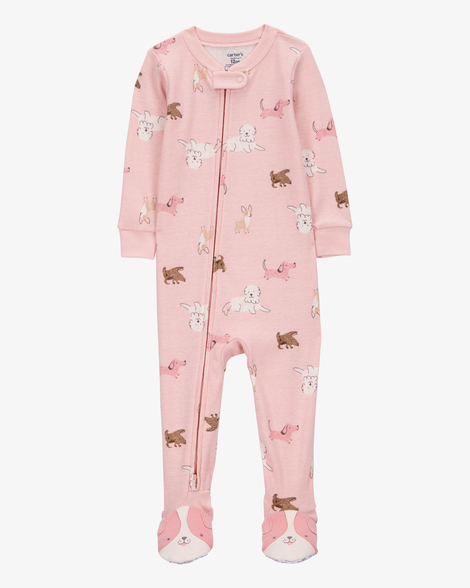 baby girl 1-piece dog 100% snug fit cotton footie pajamas - pink