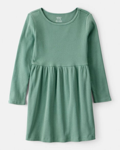 girls long sleeve cotton dress - green