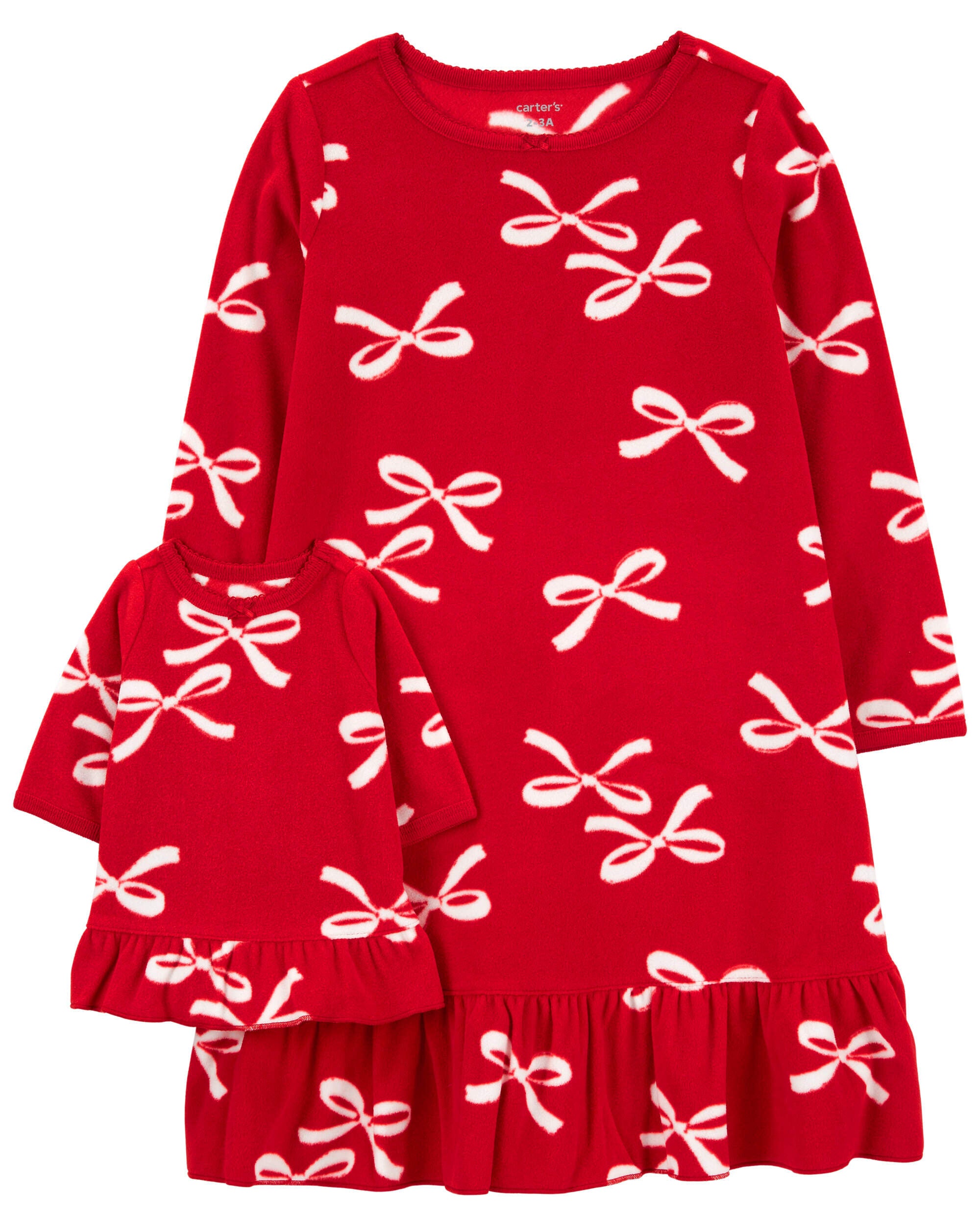 2 Piece Bow Print Fleece Nightgown Doll Nightgown Set Carter s Carter s