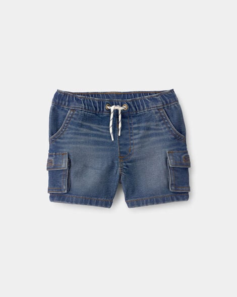 Baby Boy Denim Drawstring Cargo Shorts - Dark Wash