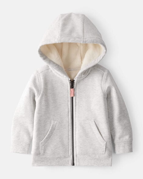 baby girl daydream fleece long-sleeve hooded zip-up jacket - grey
