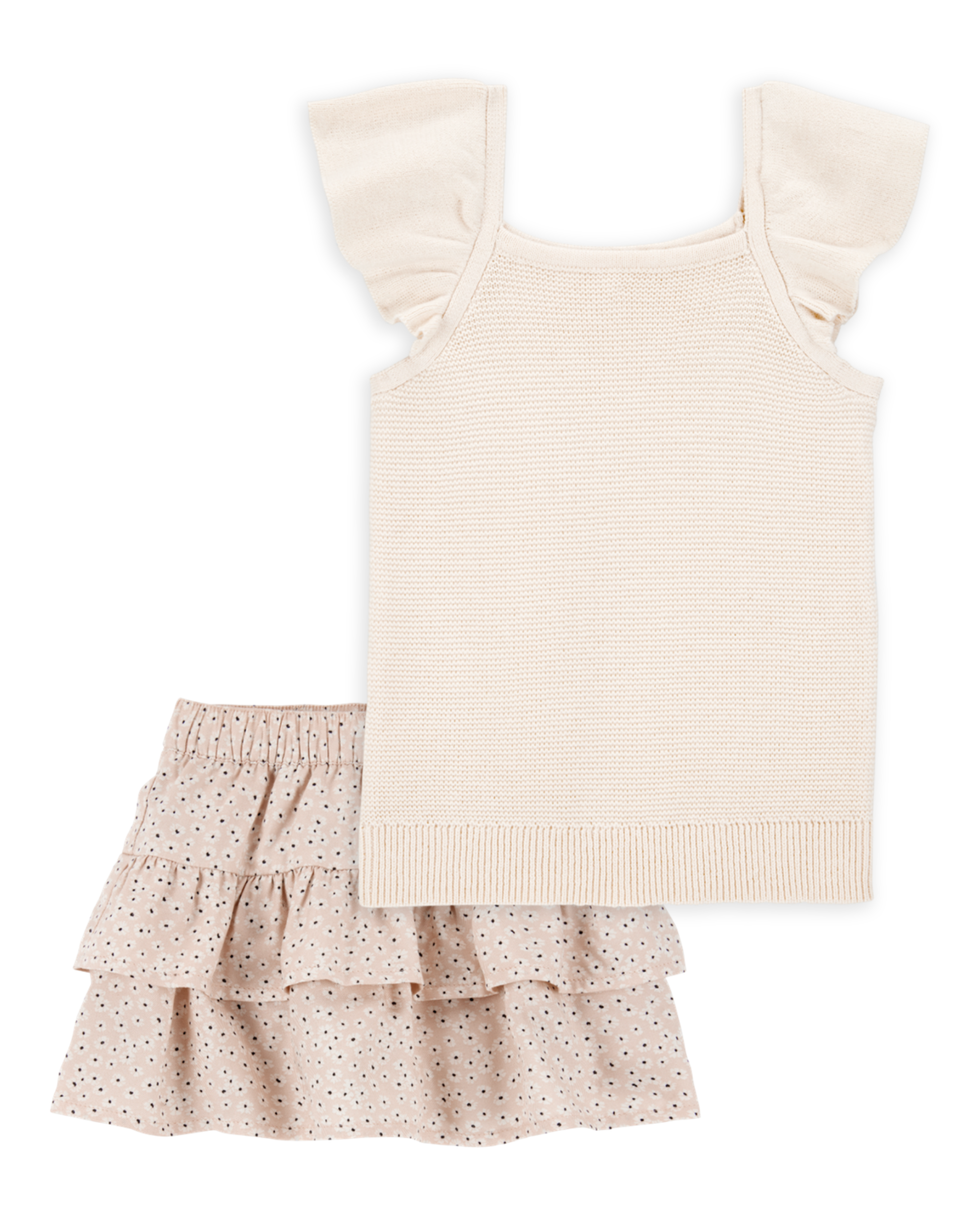 Toddler 2-Piece Flutter-Sleeve Rib Tank & Floral Ruffle Skort Set - Tan/White