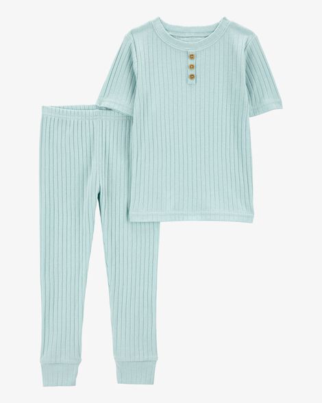 Product image 1 of Toddler Ribbed Cotton Blend 2-Piece Pajamas - Teal