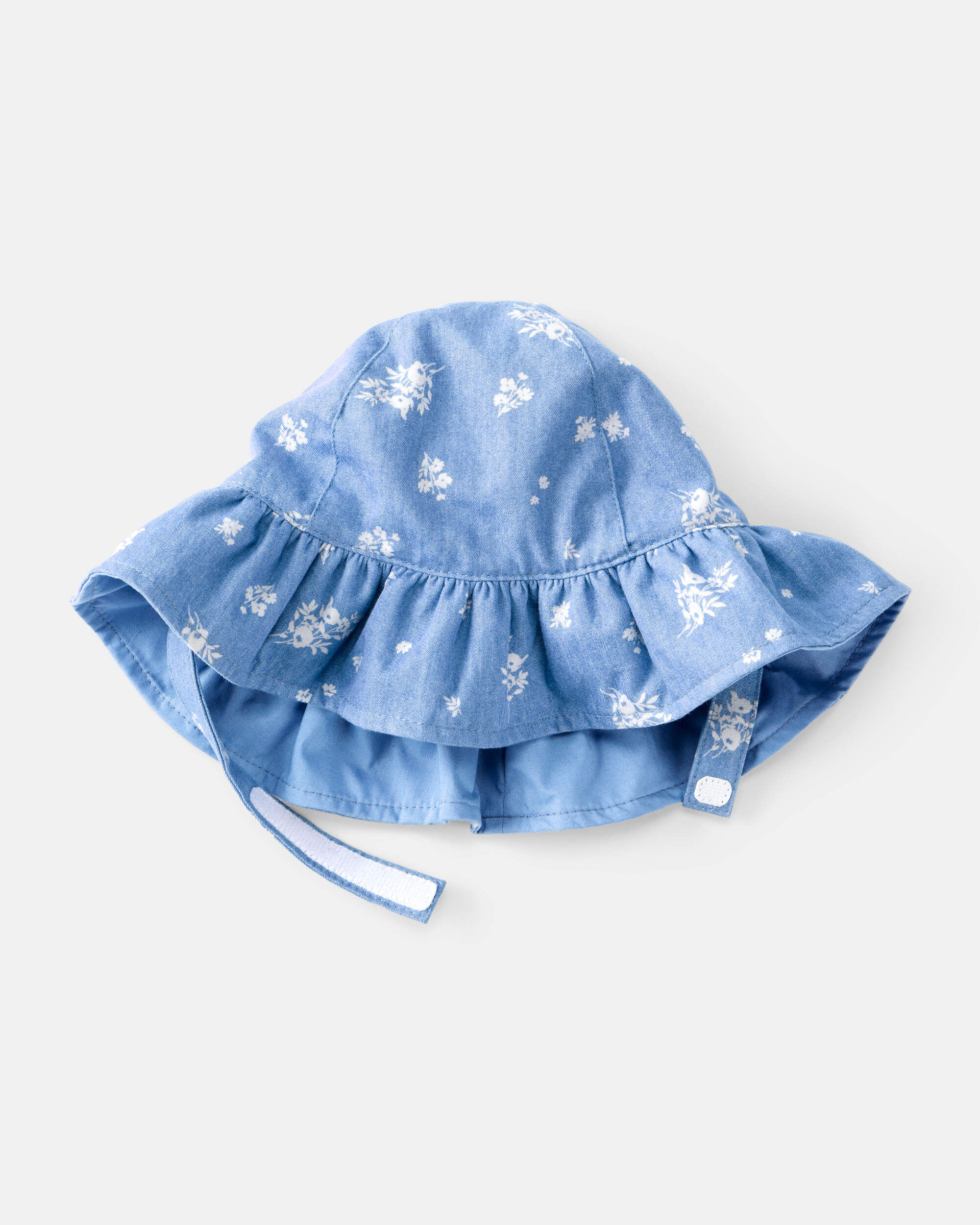 Baby Girl Chambray Floral Print Sun Hat - Blue
