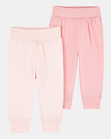 baby girl 2-pack purelysoft pull-on pants - pink