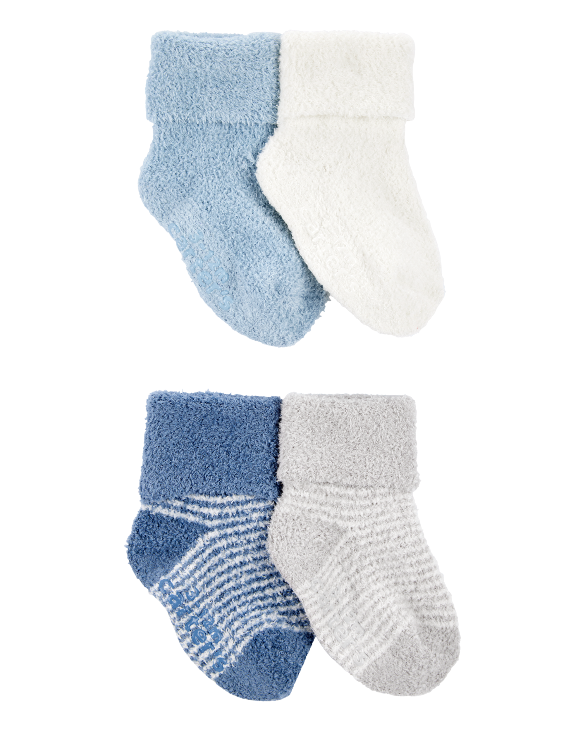 Baby 4-Pack Chenille Foldover Cuff Booties - Blue/White