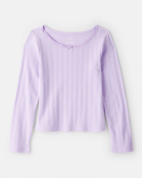 girls pointelle long-sleeve top - purple