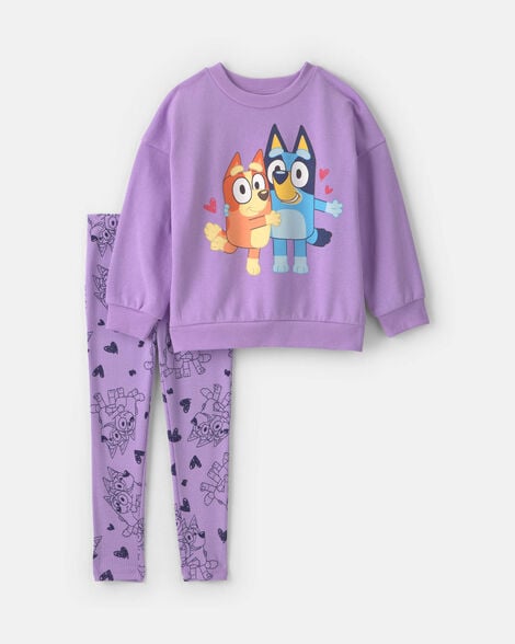 toddler girl 2-piece bluey™ fleece long-sleeve top & pant set - purple