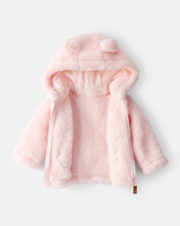 Product image 2 of Baby Girl Sherpa Long-Sleeve Hooded Zip-Up Jacket - Pink