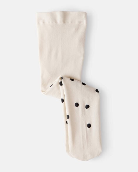 baby girl polka dot tights - cream
