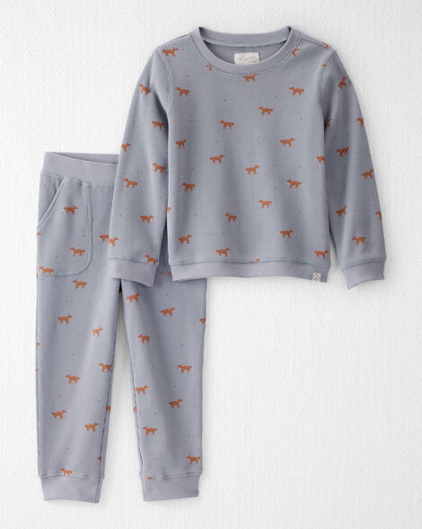 Toddler Organic Cotton Waffle Knit Set in Shadow Fox Print