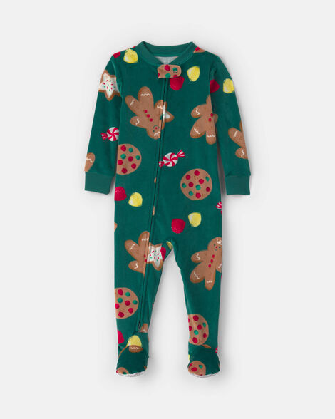 toddler 1-piece christmas gingerbread dreamplush snug fit footed pajama - green