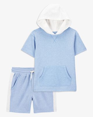 Product image 1 of Kid 2-Piece Hooded French Terry Tee & Shorts Set - Blue