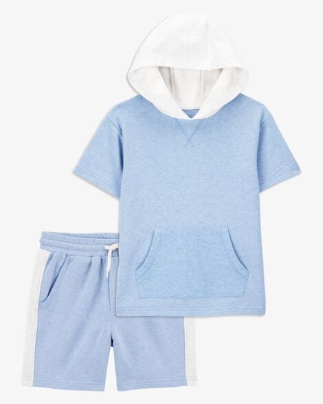 Product image 1 of Kid 2-Piece Hooded French Terry Tee & Shorts Set - Blue
